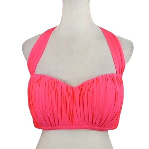 Seafolly Other - Seafolly Kiara Coral Pink Swimsuit Top Pleated Halter Tie Lightly Padded Cups